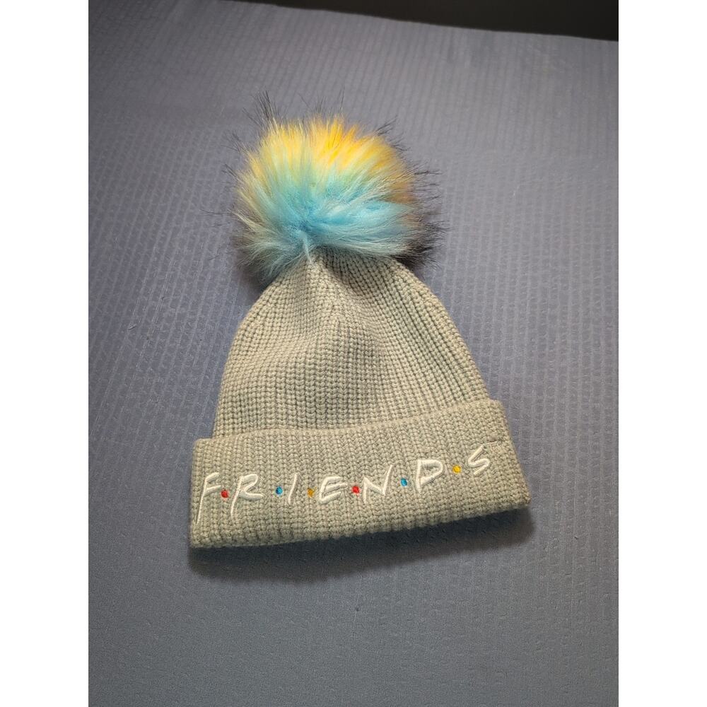 Friends Logo TV Show Winter Beanie Rainbow Pom Pom Grey Knit Hat Cap